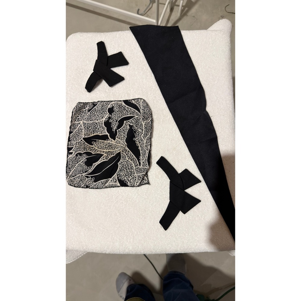 Vintage Black White Patterned Scarf Sash and Knotted Fabric Accessory Set 4pc